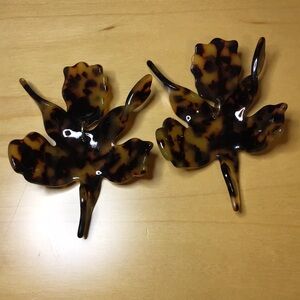 Tortoise Shell Statement Paper Lily Earrings, Lightweight Acrylic w Metal Post